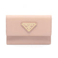 Prada Card Case Triangle Logo Pink Beige Leather