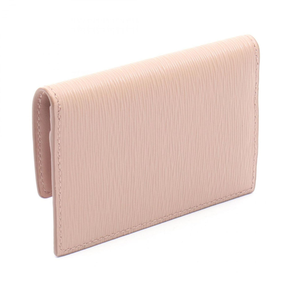 Prada Card Case Triangle Logo Pink Beige Leather — view 2