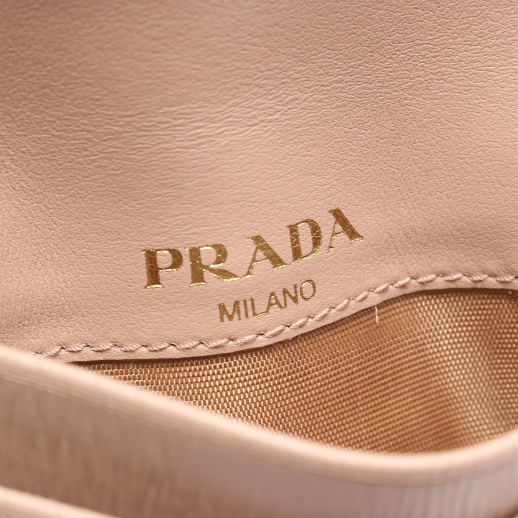 Prada Card Case Triangle Logo Pink Beige Leather — view 4