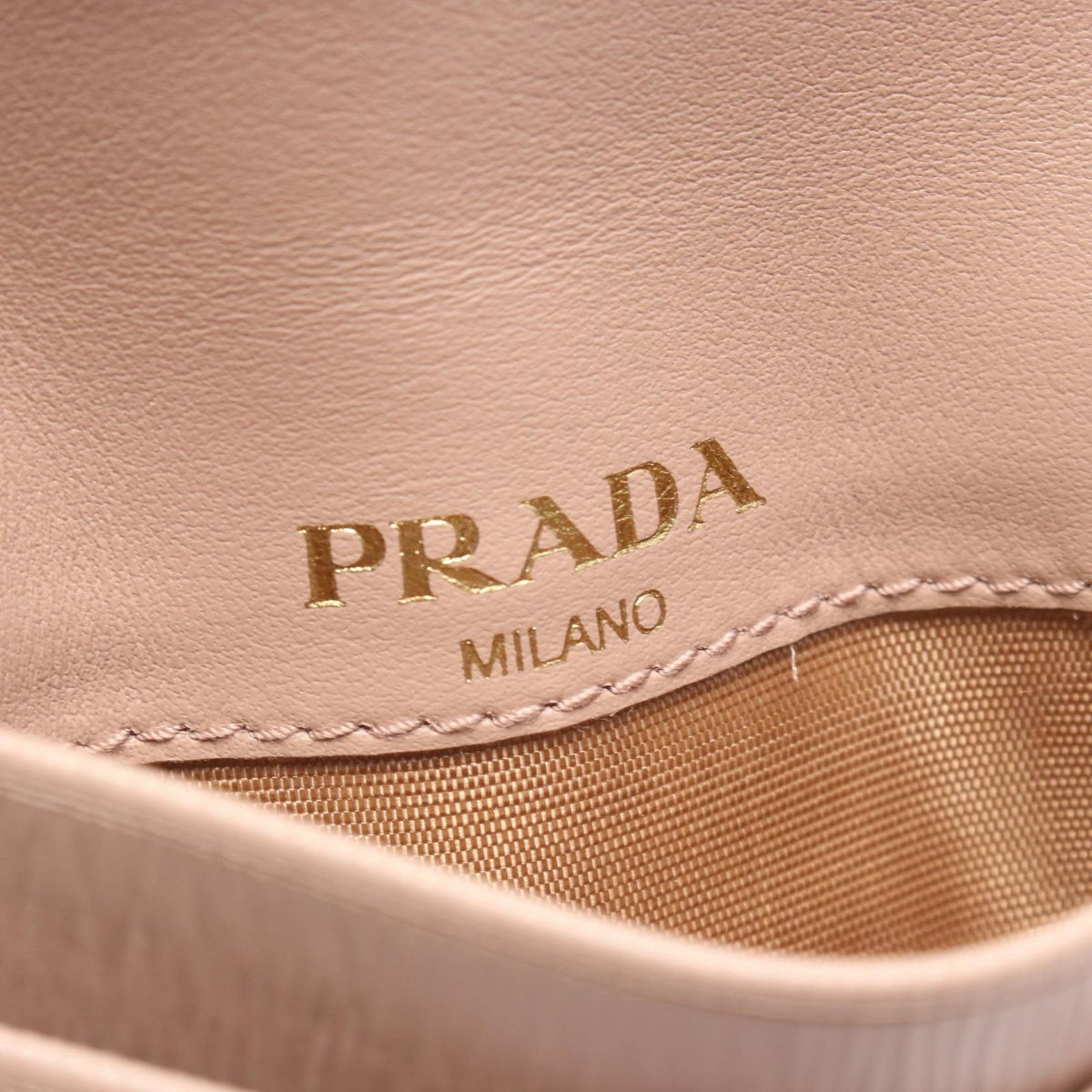 Prada Card Case Triangle Logo Pink Beige Leather — view 4
