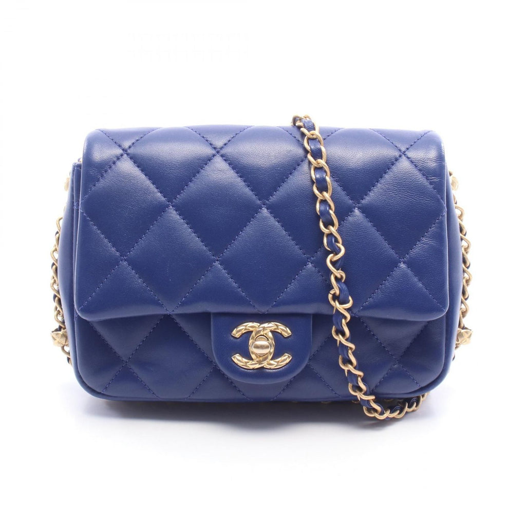 Chanel Shoulder Bag Quilted Mini Blue Lambskin Mini Chain