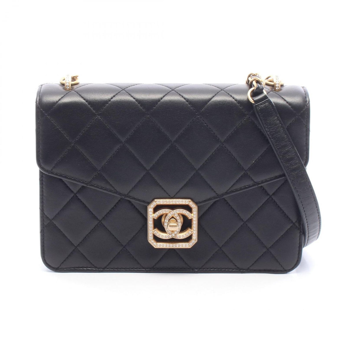 Chanel Shoulder Bag Quilted Black Lambskin Mini