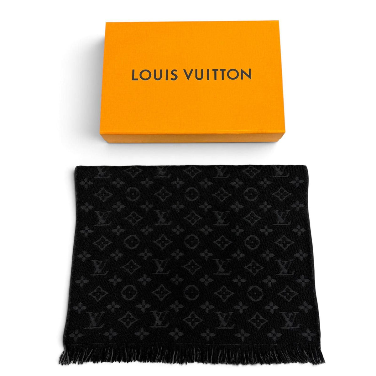 Louis Vuitton Wool 100% Monogram Classic Scarf with Fringes Black — view 2