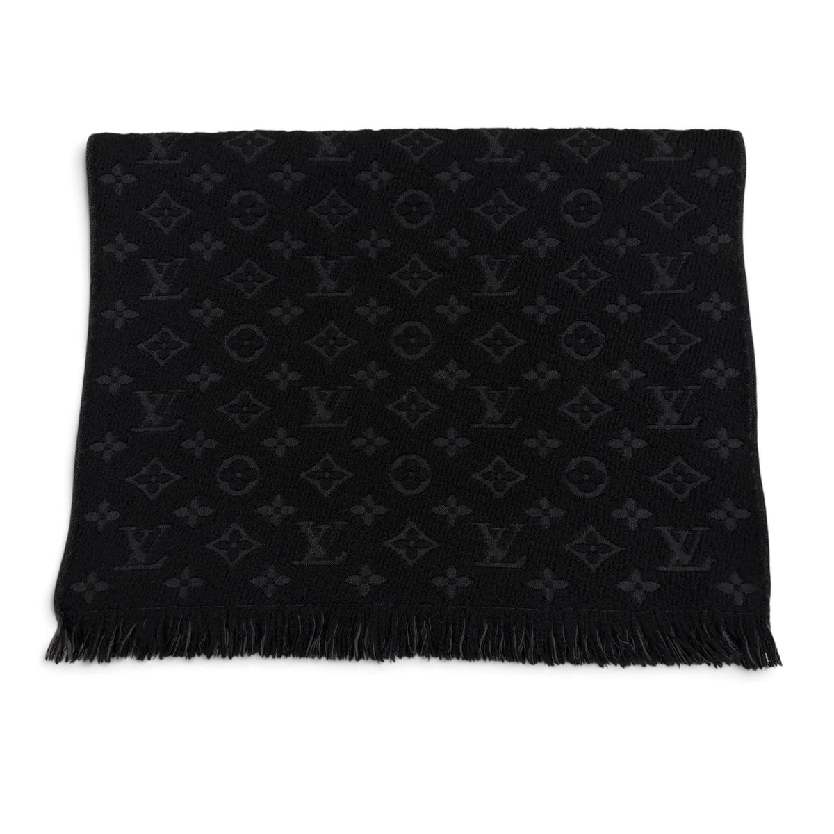 Louis Vuitton Wool 100% Monogram Classic Scarf with Fringes Black