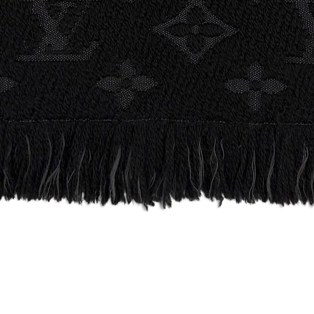Louis Vuitton Wool 100% Monogram Classic Scarf with Fringes Black — view 5