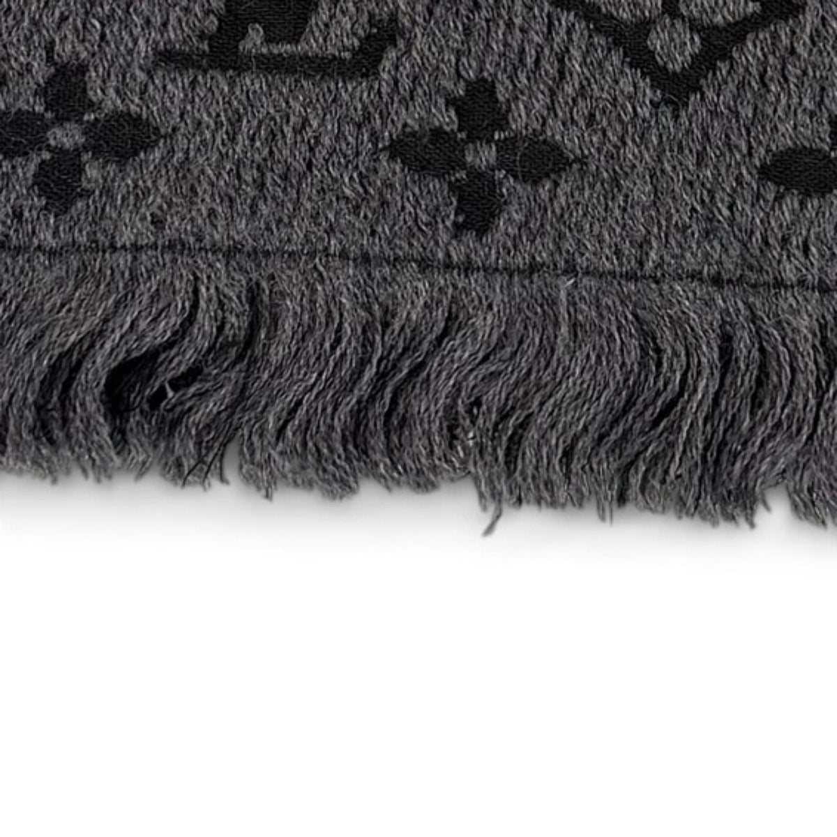 Louis Vuitton Wool 100% Monogram Classic Fringe Scarf Gray Black — view 5