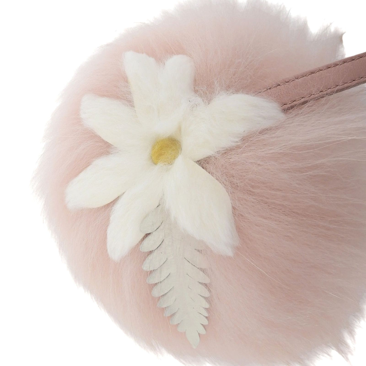 Fendi Flower Motif Fur Pom Charm Key Holder Bag Pink — view 5