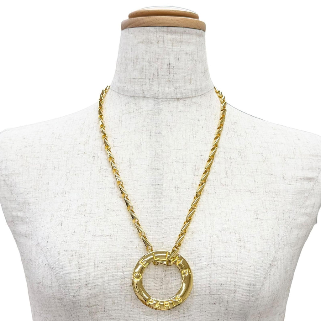 Celine Vintage Circle Logo Design Chain Pendant Gold — view 2
