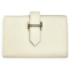 Hermes Bearn Mini Veau Epsom Craie Silver Coin Purse Compact Wallet Bifold