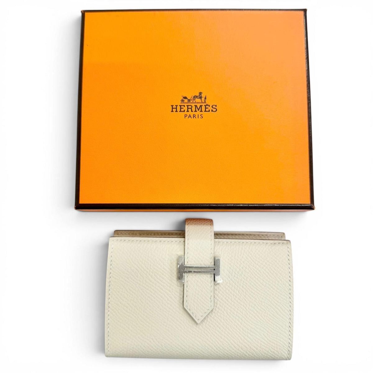 Hermes Bearn Mini Veau Epsom Craie Silver Coin Purse Compact Wallet Bifold — view 2