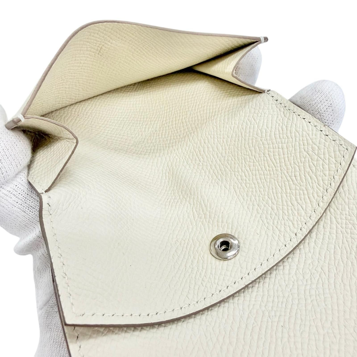 Hermes Bearn Mini Veau Epsom Craie Silver Coin Purse Compact Wallet Bifold — view 7