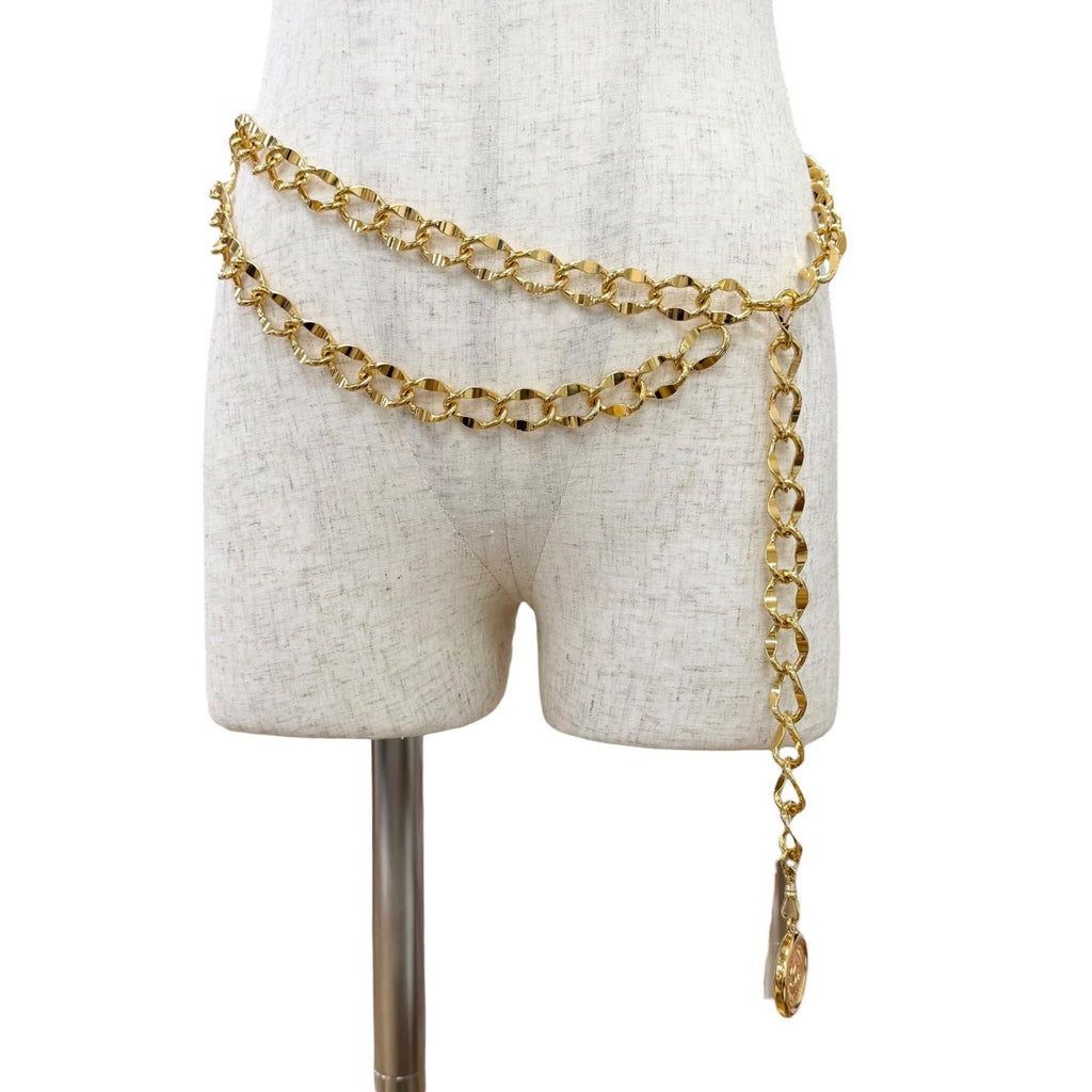 Chanel Vintage 31 Rue Cambon CC Logo Coin Motif Chain Belt Gold — view 3