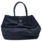Prada Ribbon Nylon Handbag Mini Tote Black Gold