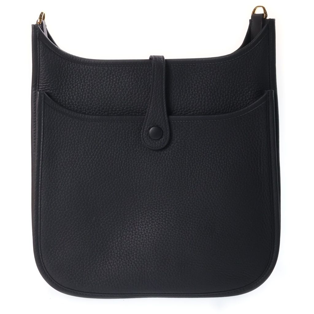 Hermes Evelyne PM Taurillon Clemence Shoulder Bag Gold Noir Black — view 2