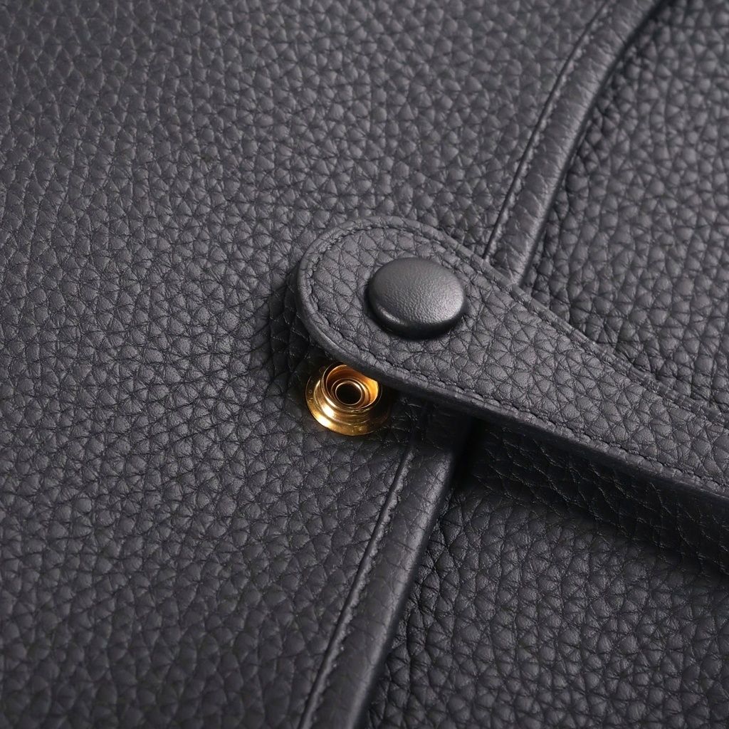 Hermes Evelyne PM Taurillon Clemence Shoulder Bag Gold Noir Black — view 6