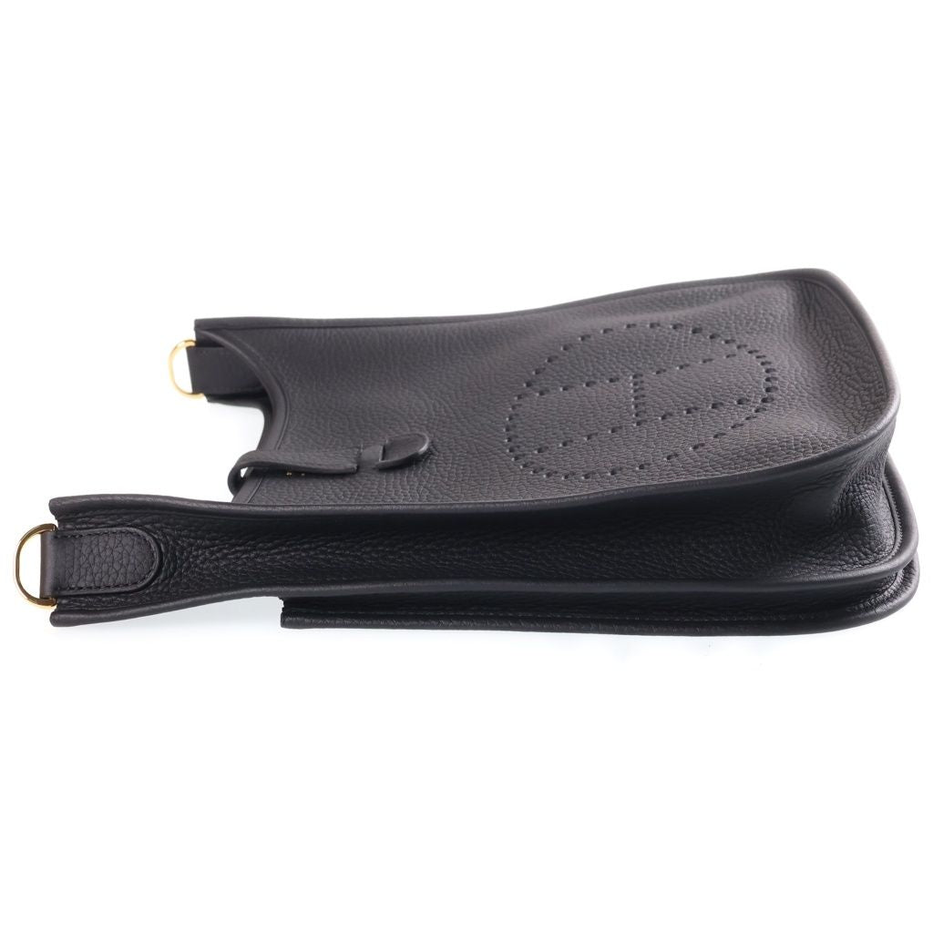 Hermes Evelyne PM Taurillon Clemence Shoulder Bag Gold Noir Black — view 3