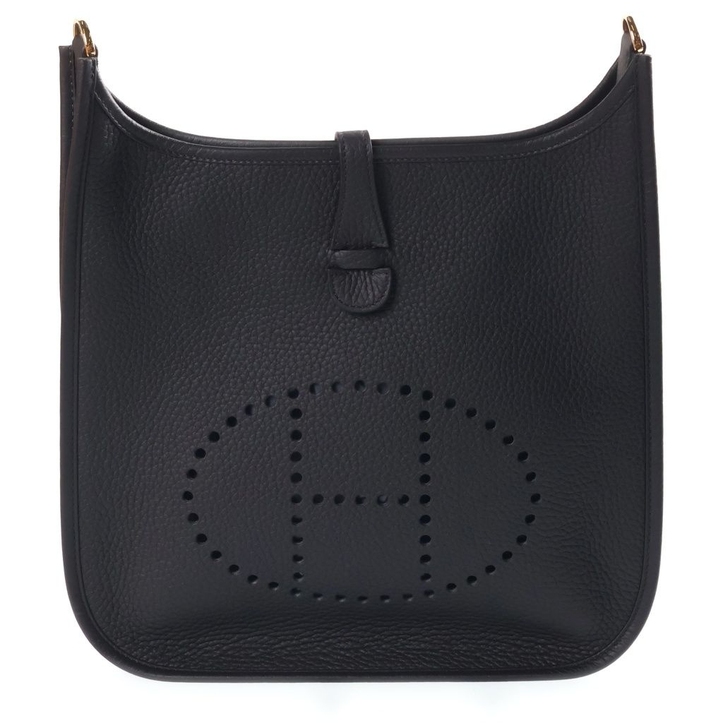 Hermes Evelyne PM Taurillon Clemence Shoulder Bag Gold Noir Black