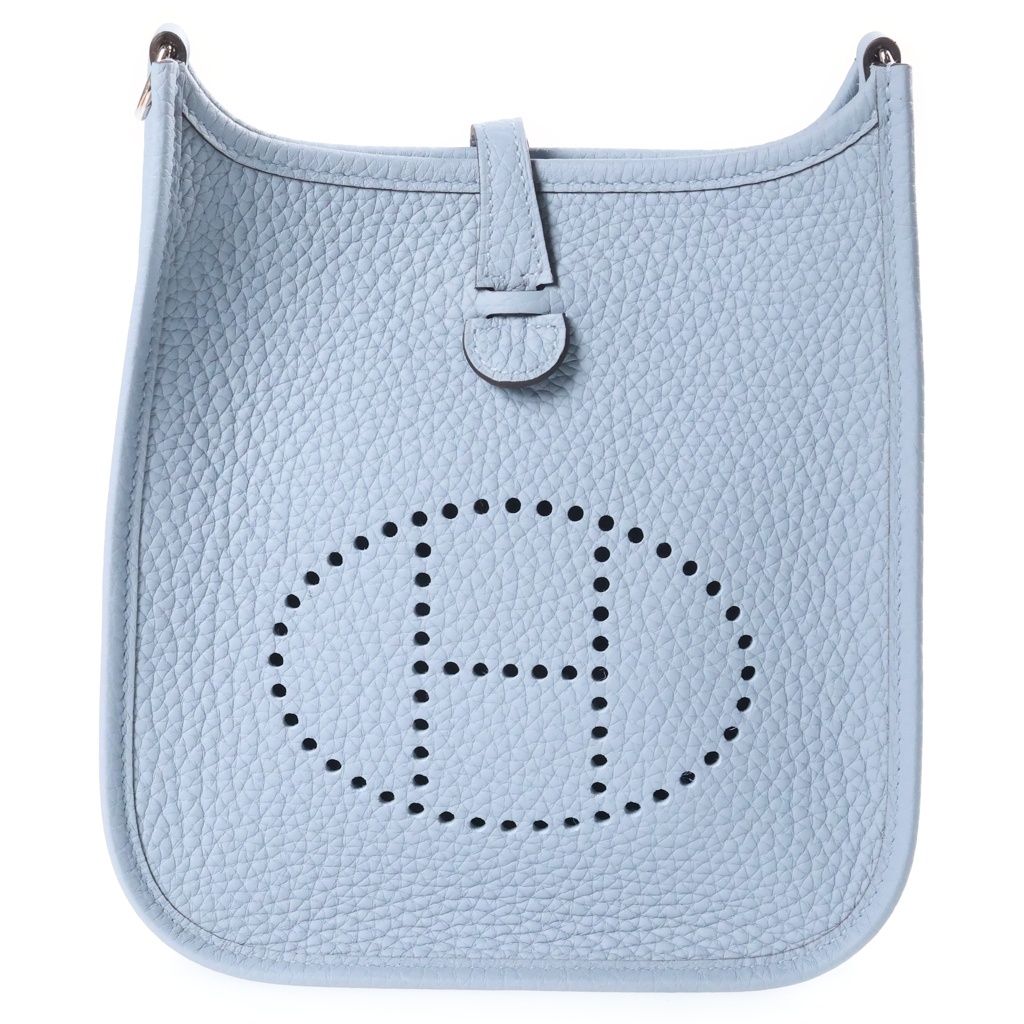 Hermes Evelyne TPM Shoulder Bag Silver Taurillon Clemence Blue Run Gris Perle
