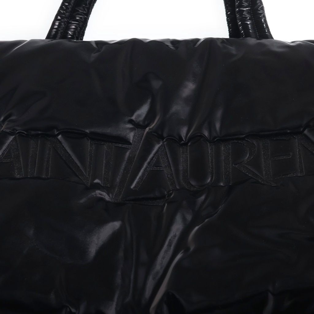 Saint Laurent Paris Tote Bag Wide Puffer Logo Black Nylon — view 6