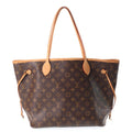 Louis Vuitton Monogram Neverfull MM Tote Bag Brown Leather Gold