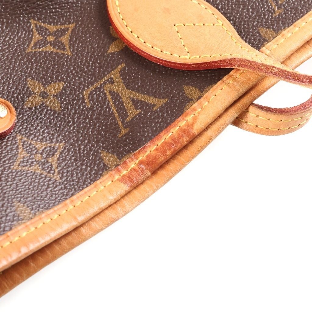 Louis Vuitton Monogram Neverfull MM Tote Bag Brown Leather Gold — view 6
