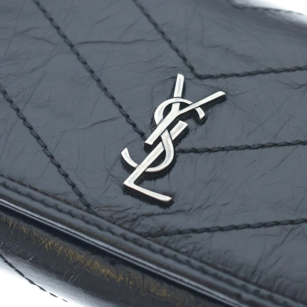 Saint Laurent Paris Cassandra Trifold Wallet Compact Coin Purse Black Leather — view 6