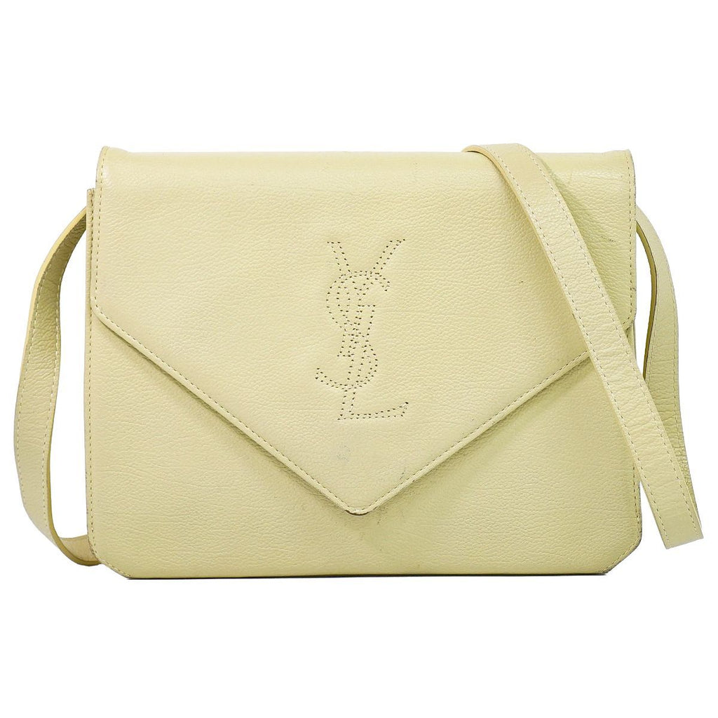 Saint Laurent YSL Logo 2-Way Shoulder Bag Clutch Leather Ivory