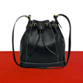 Saint Laurent Vintage YSL Logo Leather Drawstring Shoulder Bag Pochette Black