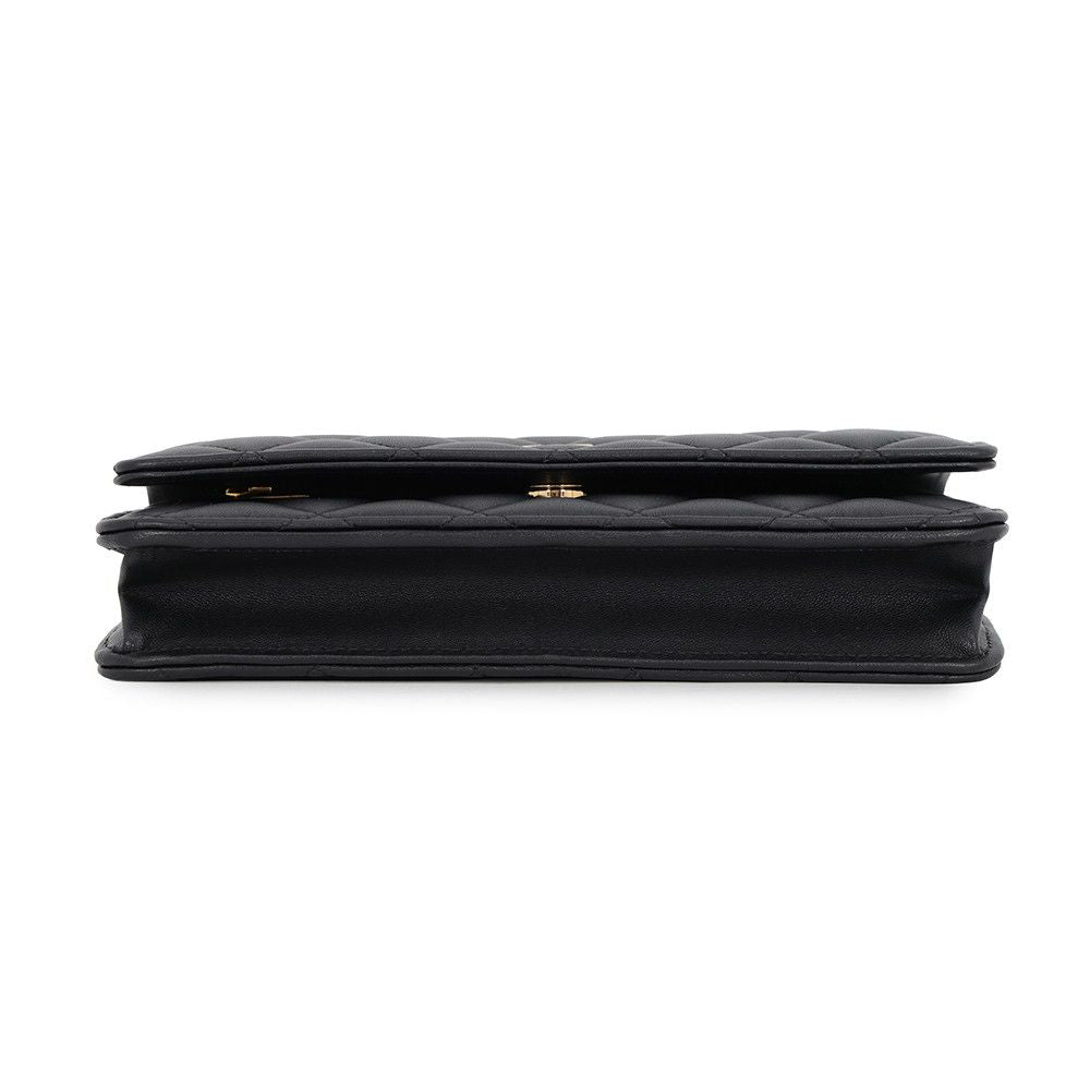 Chanel Chain Wallet Classic Quilted CC Logo Lambskin Black Shoulder Bag — view 3