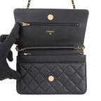 Chanel Chain Wallet Classic Quilted CC Logo Lambskin Black Shoulder Bag — view 5