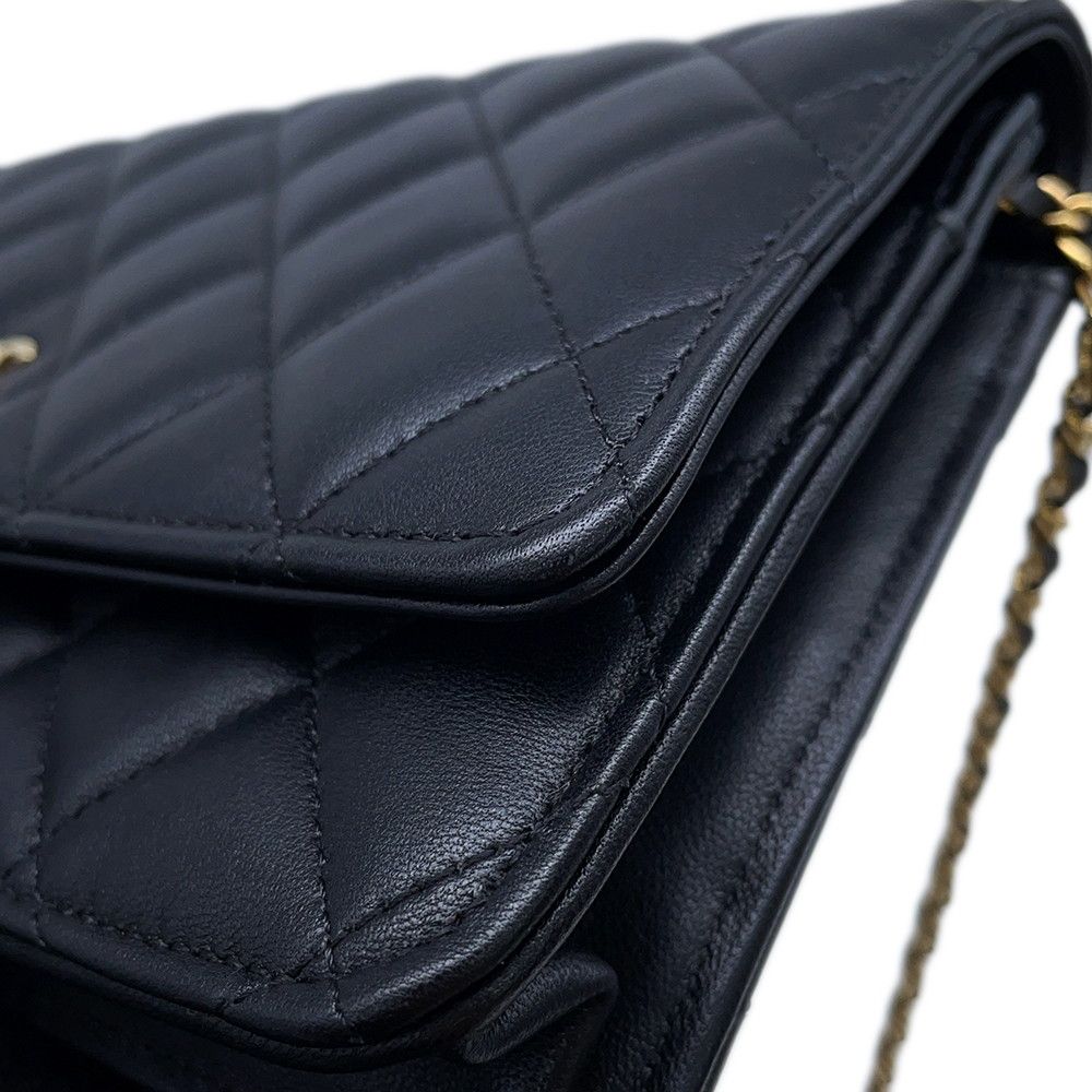 Chanel Chain Wallet Classic Quilted CC Logo Lambskin Black Shoulder Bag — view 7