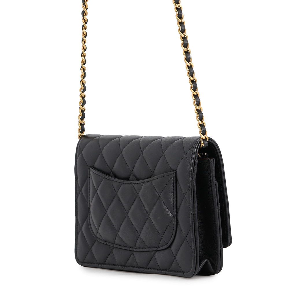 Chanel Chain Wallet Classic Quilted CC Logo Lambskin Black Shoulder Bag — view 2