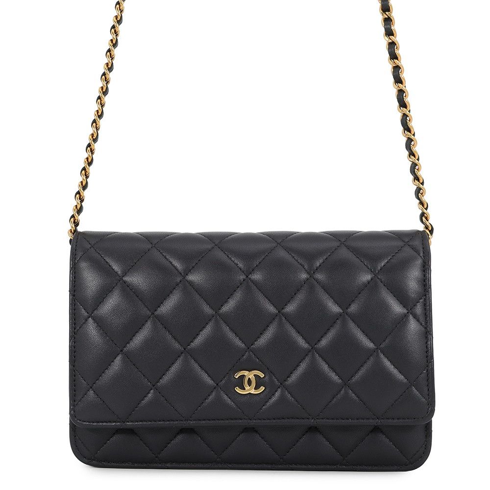 Chanel Chain Wallet Classic Quilted CC Logo Lambskin Black Shoulder Bag