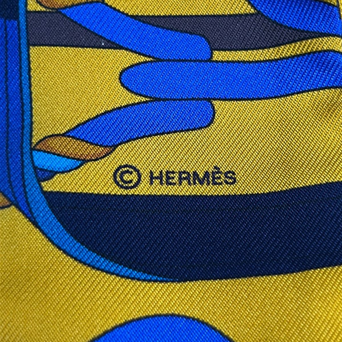 Hermes Scarf Twilly Yellow Blue Brown Ribbon Panoplie Equestre Horse Riding — view 2