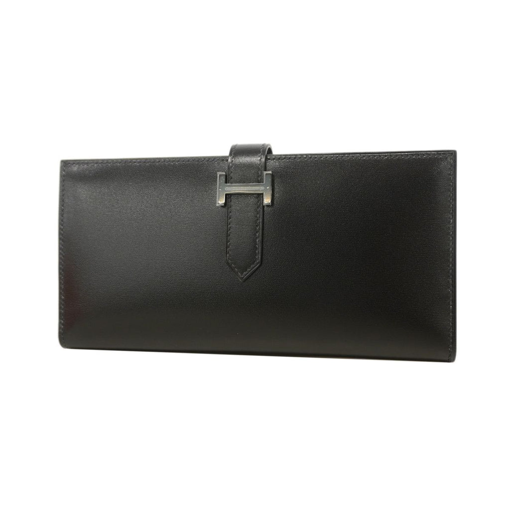 Hermes Wallet Bearn Soufflet Box Calf So Black Silver