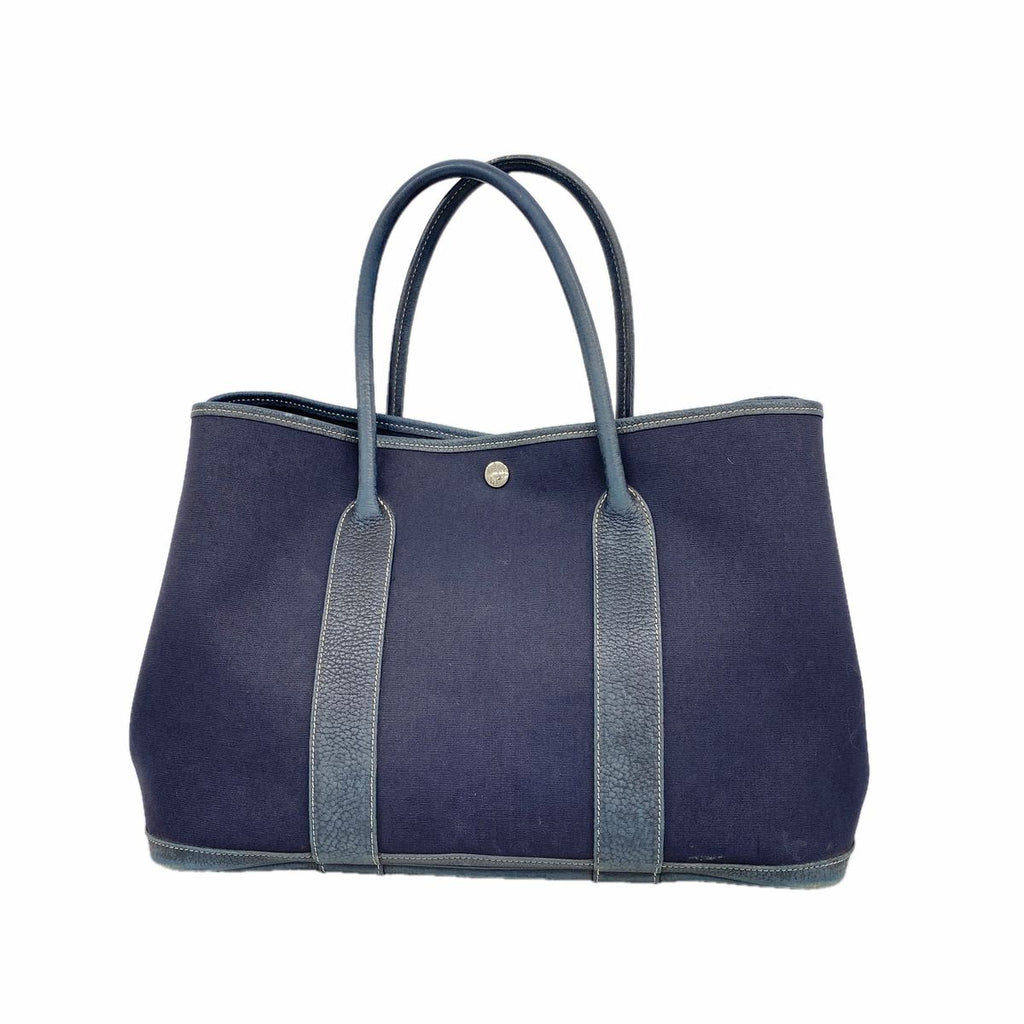 Hermes Tote Bag Garden Party PM Toile Officier Navy Silver