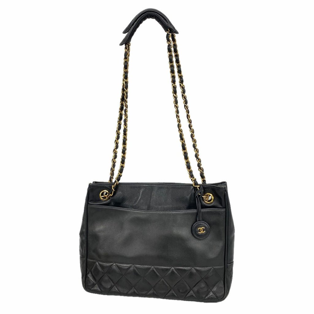 Chanel Chain Tote Bag Quilted Lambskin Black Gold