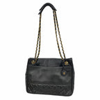 Chanel Chain Tote Bag Quilted Lambskin Black Gold