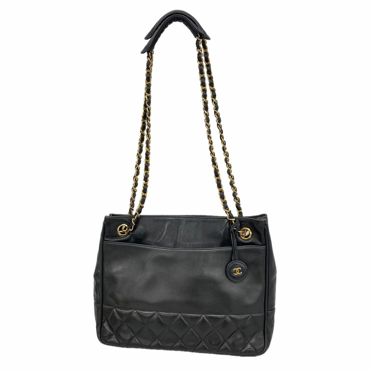 Chanel Chain Tote Bag Quilted Lambskin Black Gold