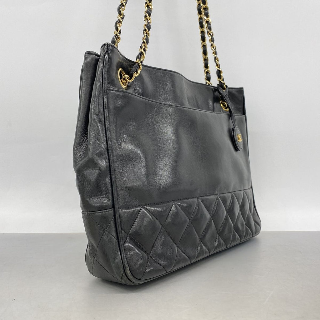 Chanel Chain Tote Bag Quilted Lambskin Black Gold — view 2
