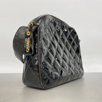 Chanel Shoulder Bag Quilted Patent Leather Black Gold — view 2