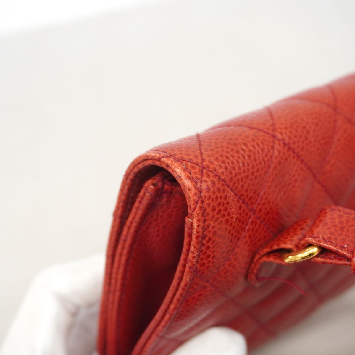 Chanel Waist Bag Quilted Caviar Leather Red Gold — view 6
