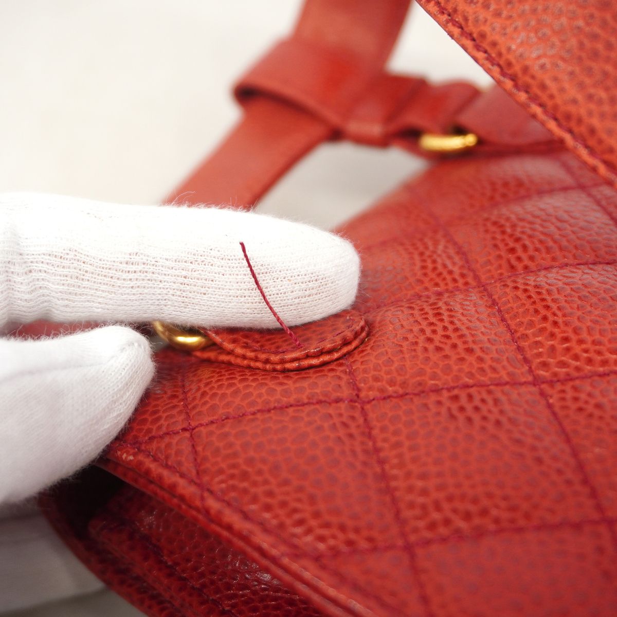 Chanel Waist Bag Quilted Caviar Leather Red Gold — view 7