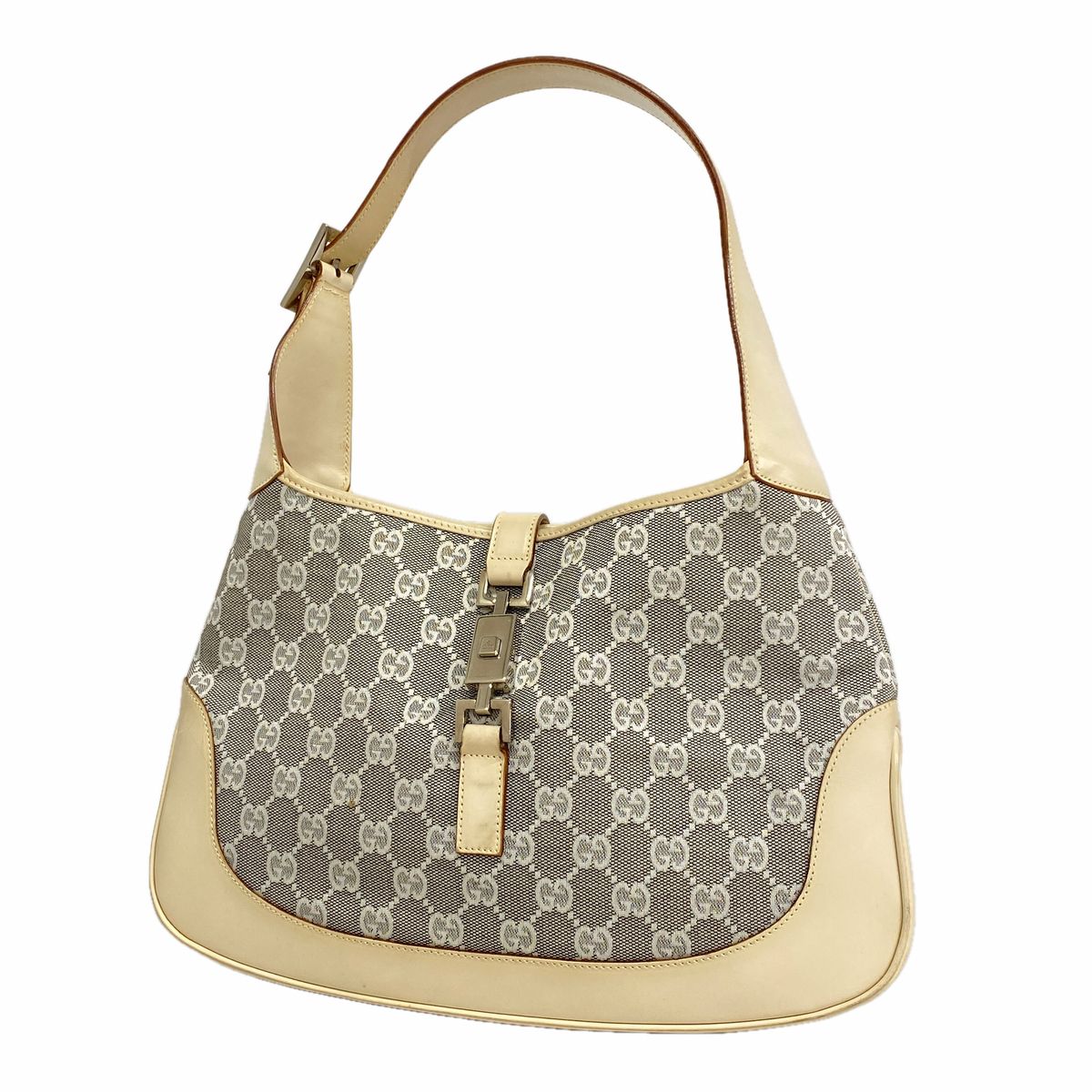 Gucci Shoulder Bag GG Canvas Jackie Ivory Gray Silver