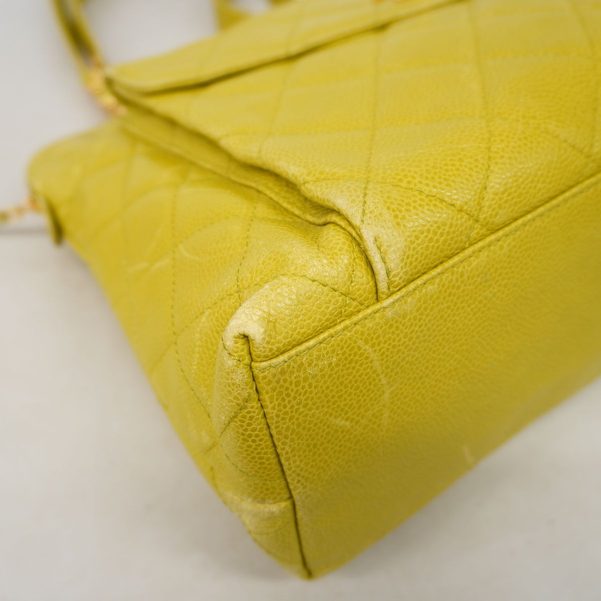 Chanel Chain Tote Bag Quilted Caviar Leather Light Green Gold — view 6