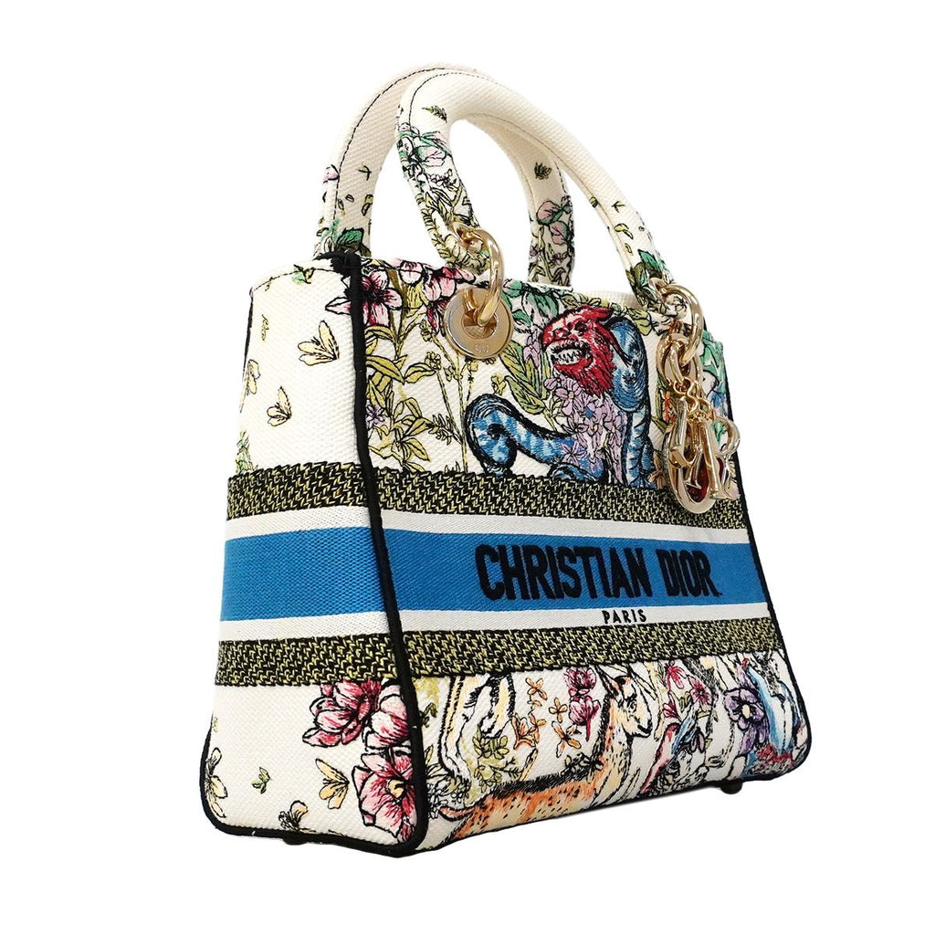 Dior Handbag Lady D Light Canvas Multicolor Champagne Gold 2-Way Bag — view 2