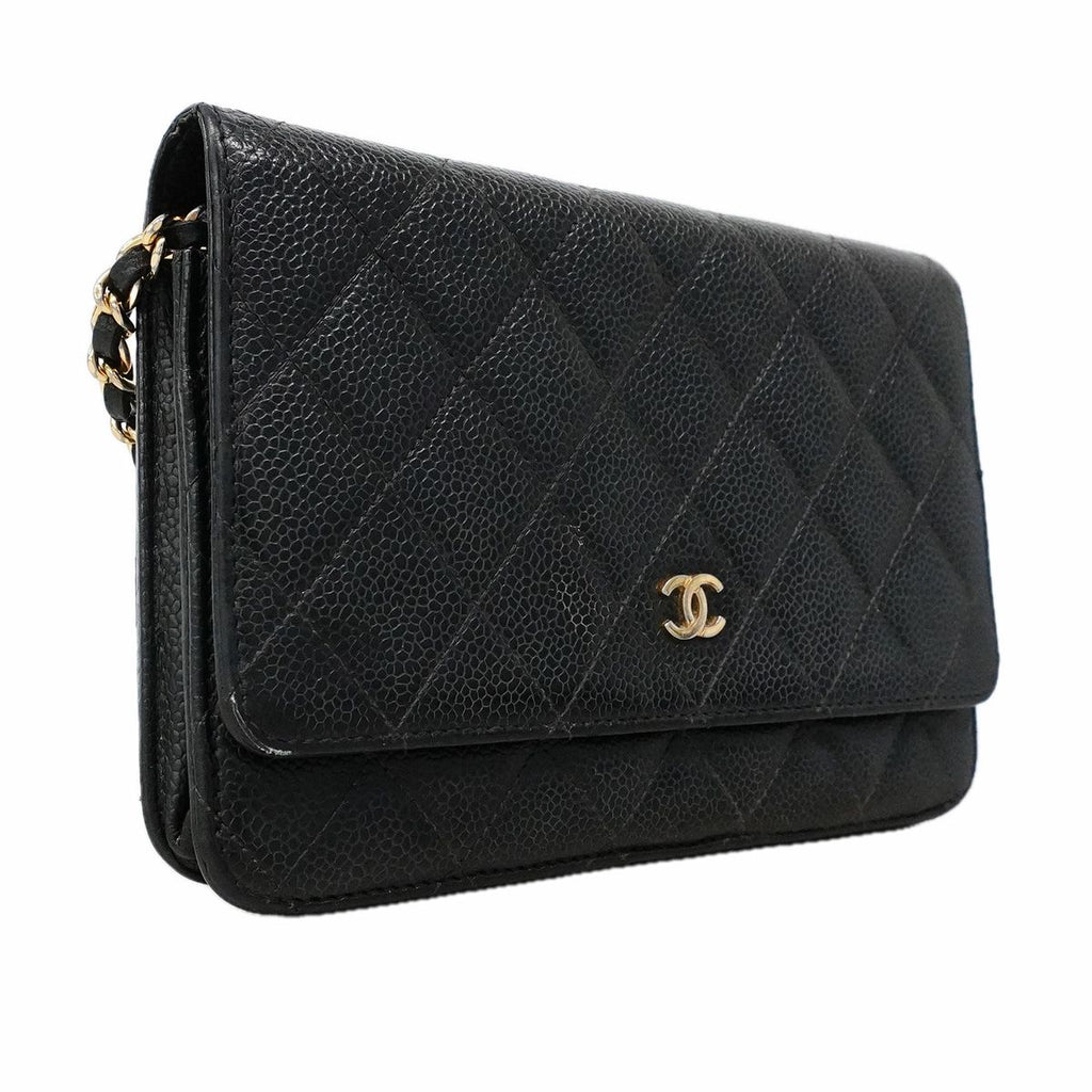 Chanel Wallet on Chain Quilted Caviar Leather Black Gold Shoulder Bag — view 2
