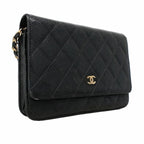 Chanel Wallet on Chain Quilted Caviar Leather Black Gold Shoulder Bag — view 2