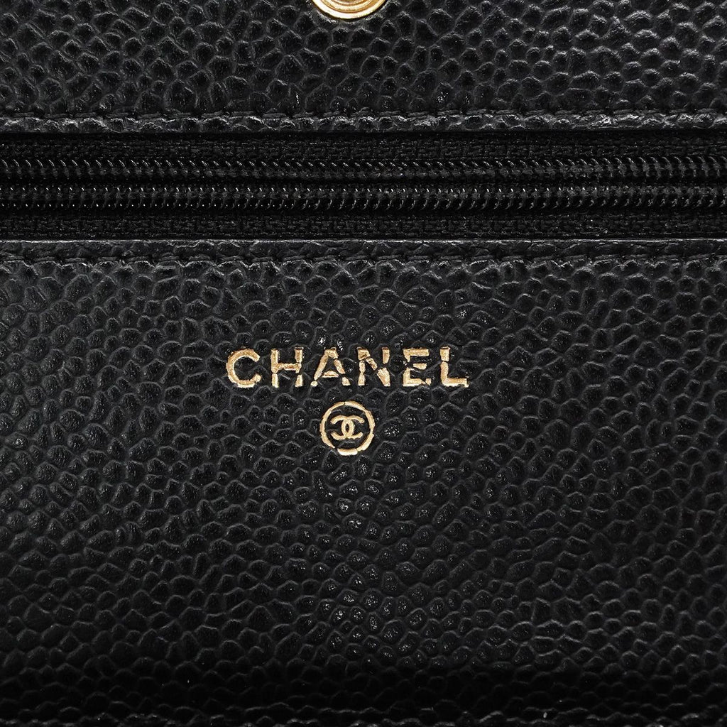 Chanel Wallet on Chain Quilted Caviar Leather Black Gold Shoulder Bag — view 5