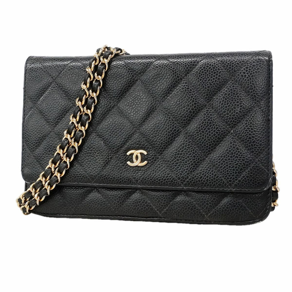 Chanel Wallet on Chain Quilted Caviar Leather Black Gold Shoulder Bag